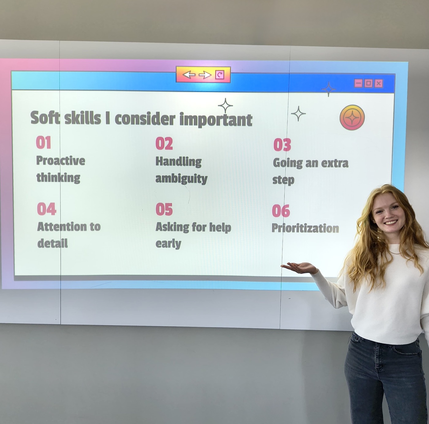 Anastasia leading a Girls Who Code workshop about internship lessons at Lake Forest College